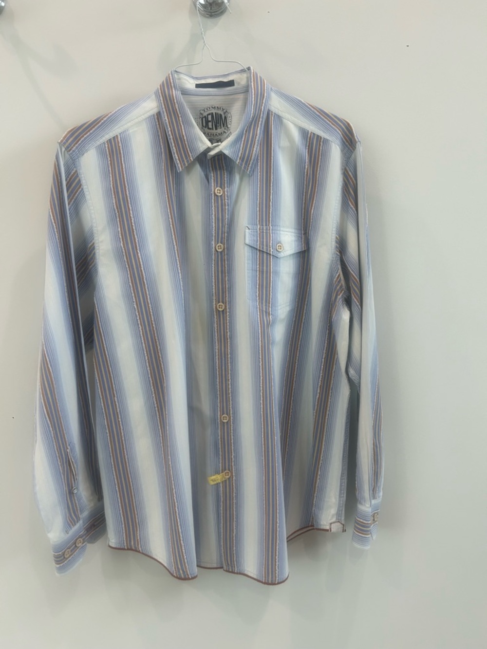 Tommy Bahama Striped Long-Sleeve Button-Up Shirt - White, Blue & Brown Size XL